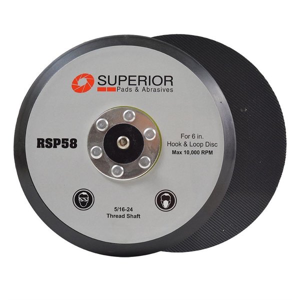 Superior Pads And Abrasives 6 Inch No Hole Hook & Loop Sanding Pad 5/16-Inch-24 Threaded Shaft RSP58